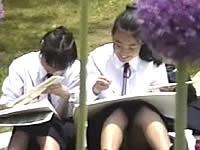 写生中の女子校生をパンチラ盗撮